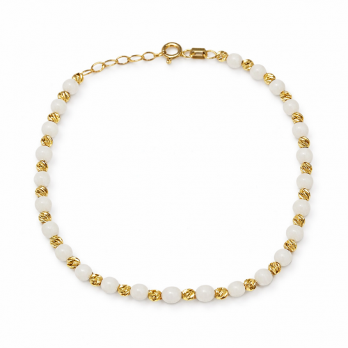 14 Ayar Altın Beyaz Boncuk Detaylı Tasarım Bileklik