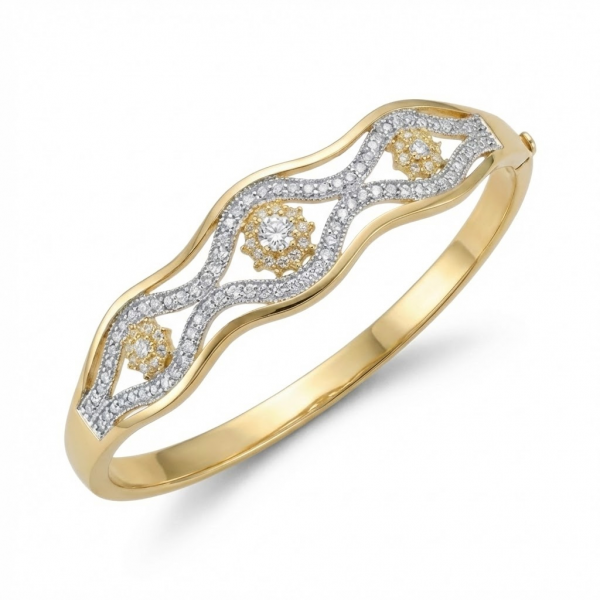 14 Ayar Altın Zarif Dalga Motifli Kelepçe Bileklik