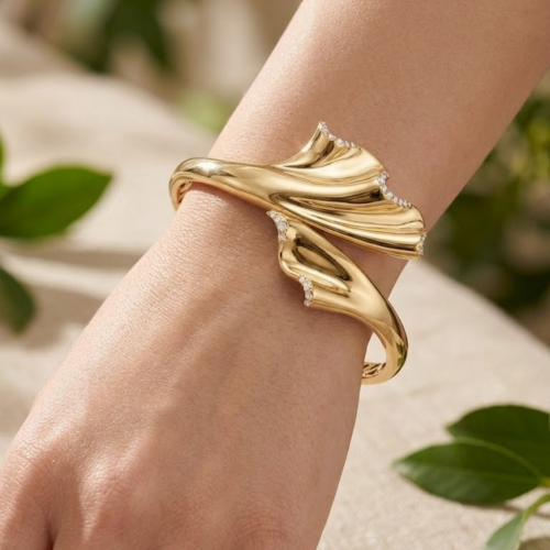 14 Ayar Altın İnci Kabuğu Motifli Tasarım Bileklik - Set 2