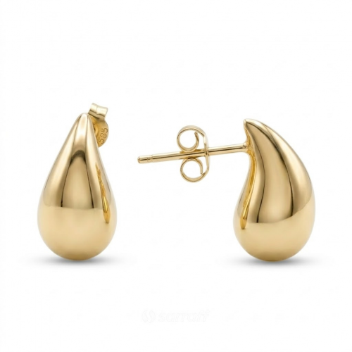 14 Ayar Altın Damla Formlu Tasarım Küpe - Set 2