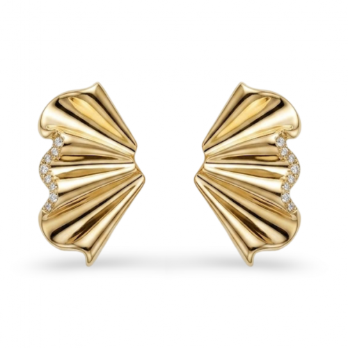 14 Ayar Altın İnci Kabuğu Motifli Tasarım Küpe - Set 3