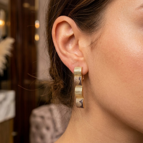 14 Ayar Altın İtalyan Kraliyet Işıltısı Tasarım Küpe - Set 3