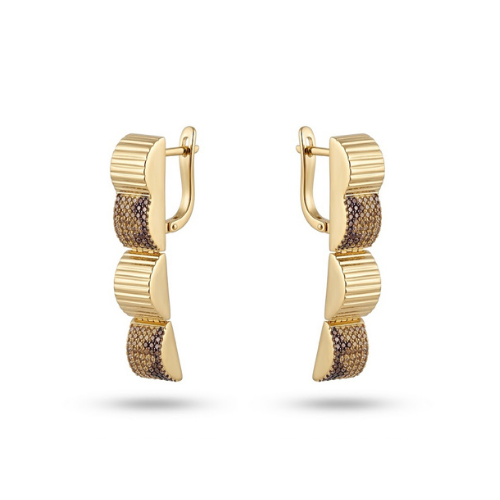 14 Ayar Altın İtalyan Kraliyet Işıltısı Tasarım Küpe - Set 3