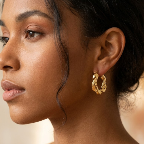 14 Ayar Altın İtalyan Modern Sarmal Sallantılı Küpe