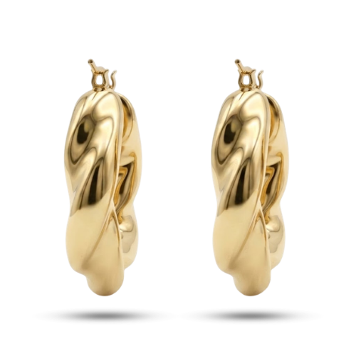 14 Ayar Altın İtalyan Modern Sarmal Sallantılı Küpe