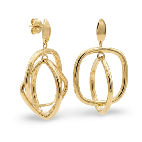 14 Ayar Altın  İç İçe Geçmeli Geometrik Sallantılı Küpe