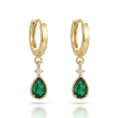 14 Ayar Altın Zümrüt Renkli Tasarım Küpe