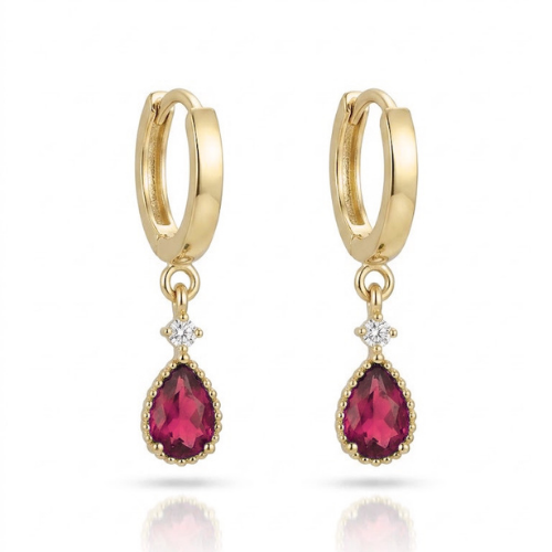 14 Ayar Altın Yakut Renkli Tasarım Küpe