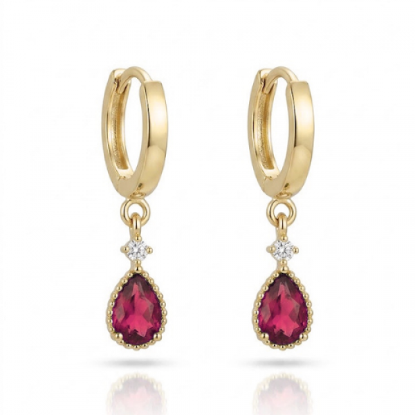 14 Ayar Altın Yakut Renkli Tasarım Küpe