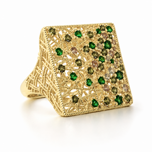 14 Ayar Altın Mozaik Taşlı Özel Tasarım Yüzük