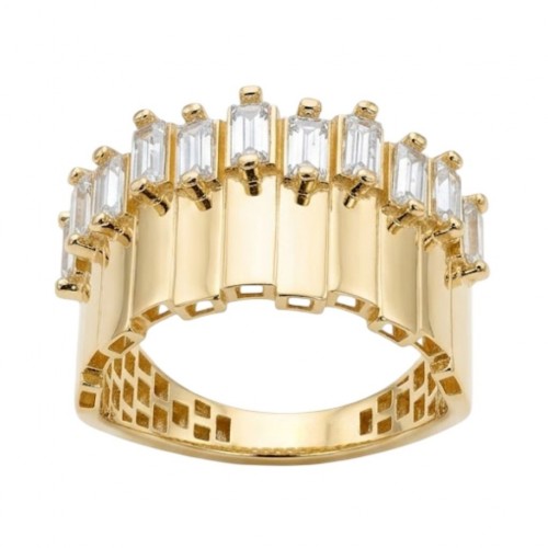 14 Ayar Altın Baget Kesim Taşlı İtalyan Tasarım Yüzük - Set 2