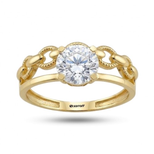 14 Ayar Altın Tasarım Alyanslı Tektaş Yüzük