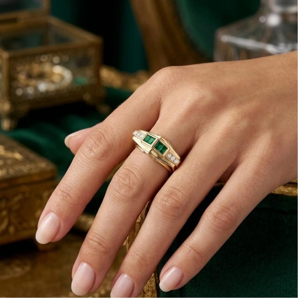 14 Ayar Altın Art Deco Esintili Tasarım Yüzük