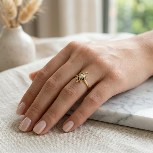 14 Ayar Altın Caretta Careta Tasarım Yüzük - Set 1