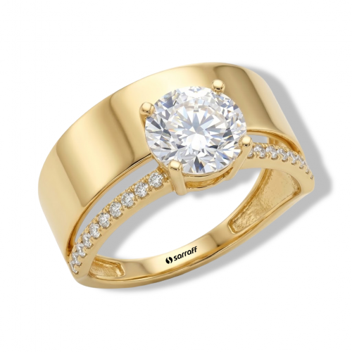 14 Ayar Altın Klasik Alyanslı Tektaş Yüzük