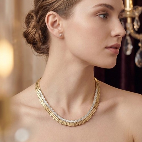 14 Ayar Altın Baget Kesim Taşlı İtalyan Tasarım Gerdanlık - Set 3