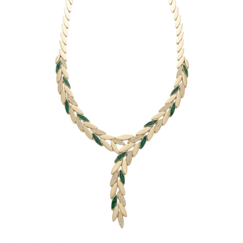 14 Ayar Altın Yeşil Yaprak Motifli Tasarım Kolye - Set 2