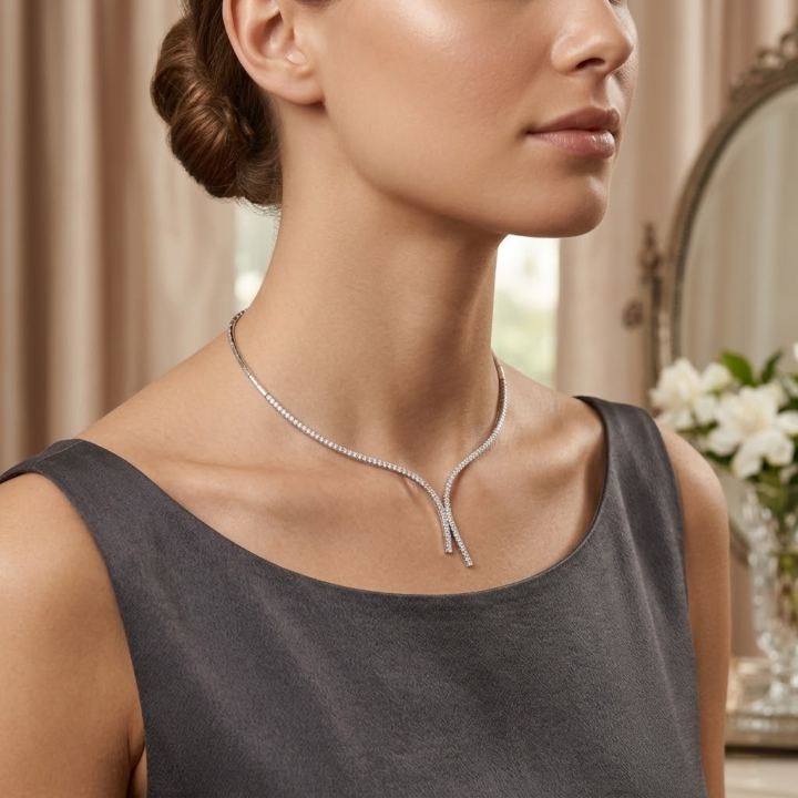 14 Ayar Altın Elegance V Tasarım Kolye - Set 2