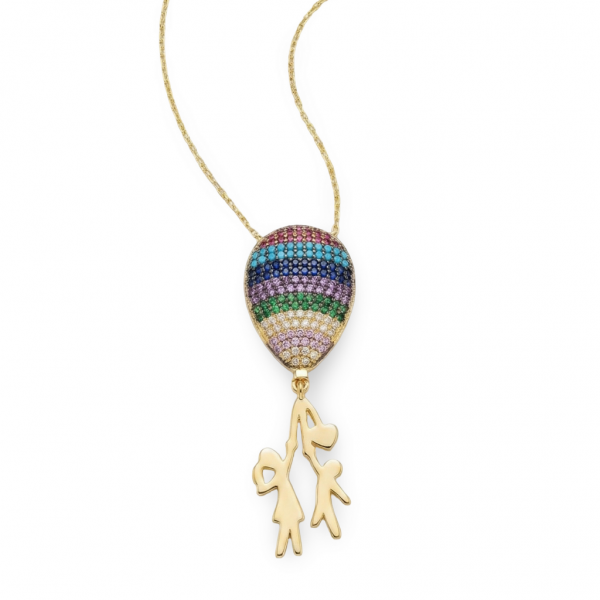 14 Ayar Altın Renkli Taşlı Balon Figürlü Sallantılı Kolye