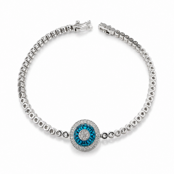 0,24 Karat Pırlanta Mavi Taş Detaylı Su Yolu Bileklik
