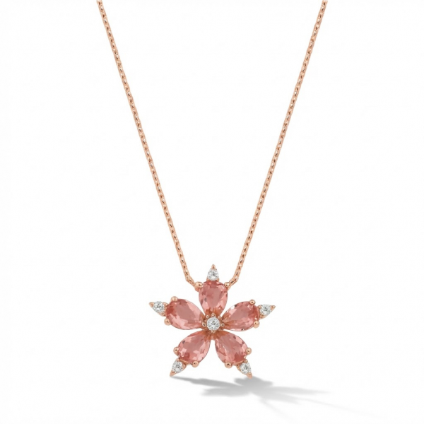 2,48 Karat Rose Pırlanta Çiçek Montürlü Kolye