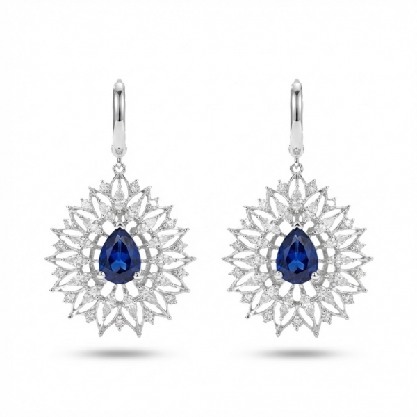 0,30 Karat Pırlanta Safir Küpe