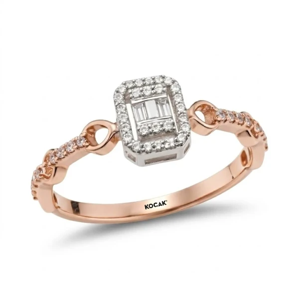 0,24 Karat Rose Pırlanta Cartier Dikdörtgen Baget Yüzük