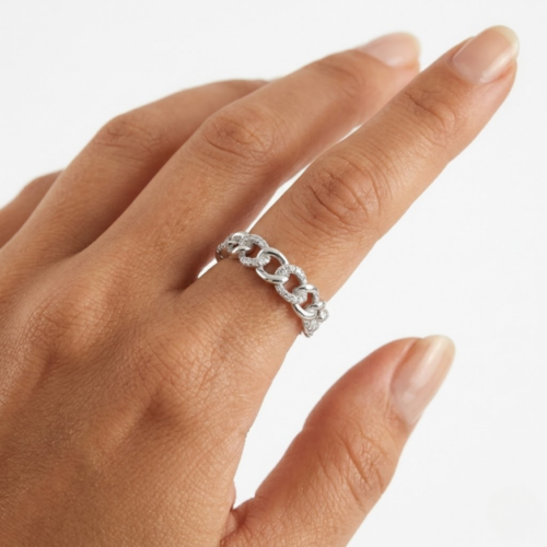 0,21 Karat Pırlanta Zincir Motifli Tasarım Yüzük