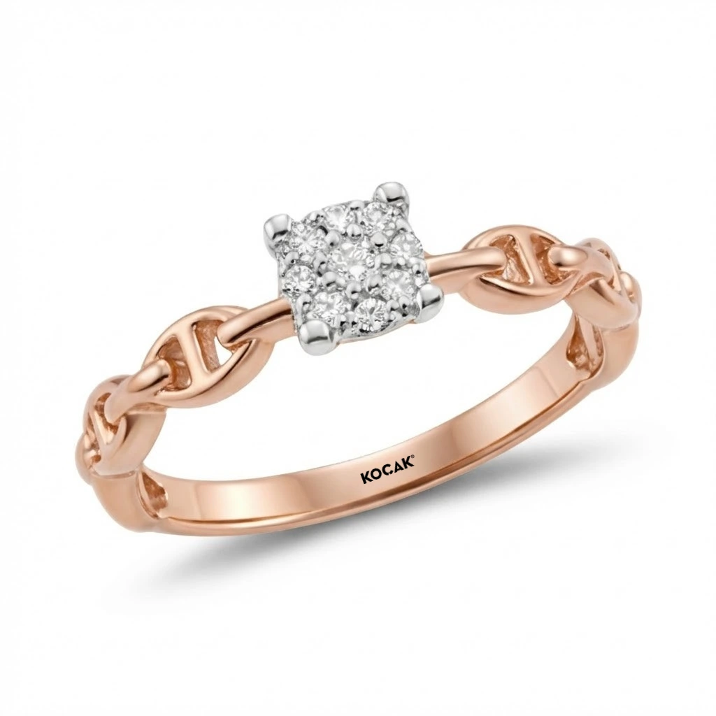 0,10 Karat Rose Pırlanta Cartier Kare Baget Yüzük