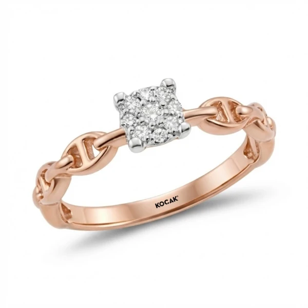 0,10 Karat Rose Pırlanta Cartier Kare Baget Yüzük