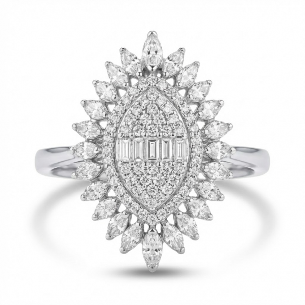 0,91 Karat Pırlanta Kristal Detaylı Baget Yüzük